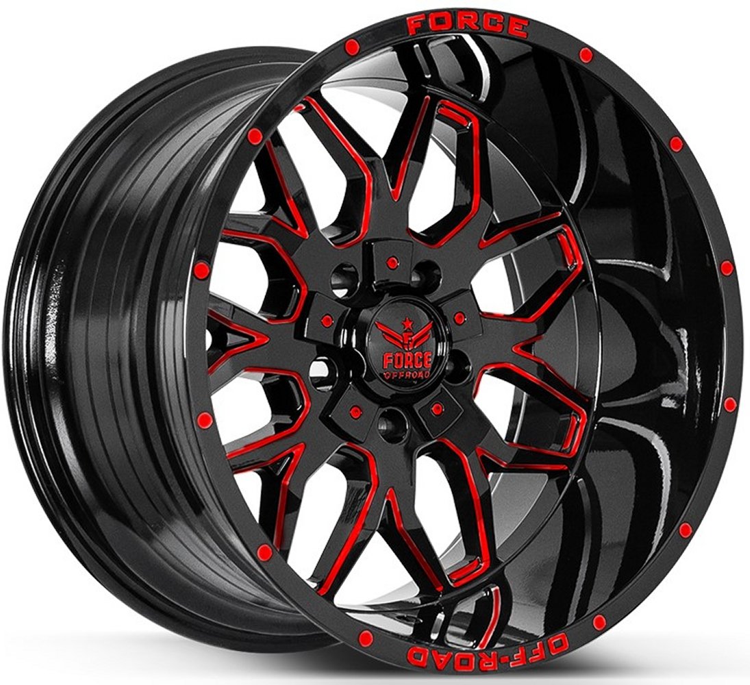 20x10 Force Off-Road F30 Gloss Black w/ Red Milled 5x5.5/139.7 5x150 -12mm - Flex Offroad