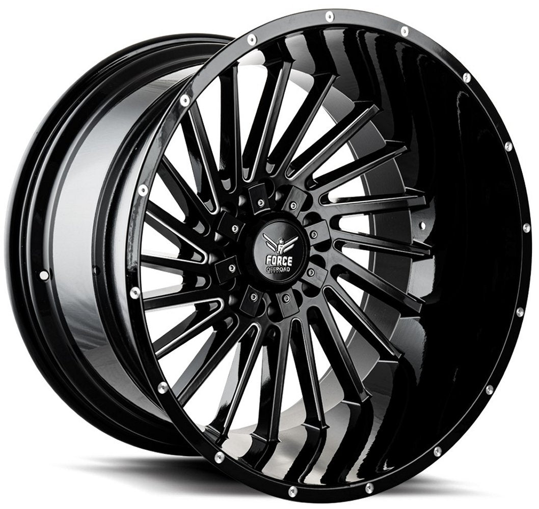 20x12 Force Off-Road F38 Gloss Black Milled (* May Require Trimming) 5x5.5/139.7 5x5/127 -44mm - Flex Offroad
