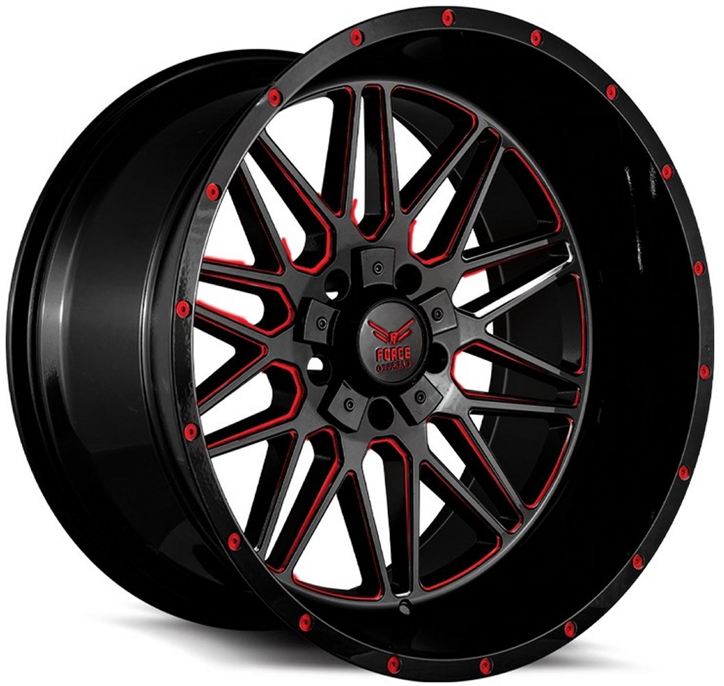 22x12 Force Off-Road F44 Gloss Black Red Milled (* May Require Trimming) 6x135 6x5.5/139.7 -44mm - Flex Offroad