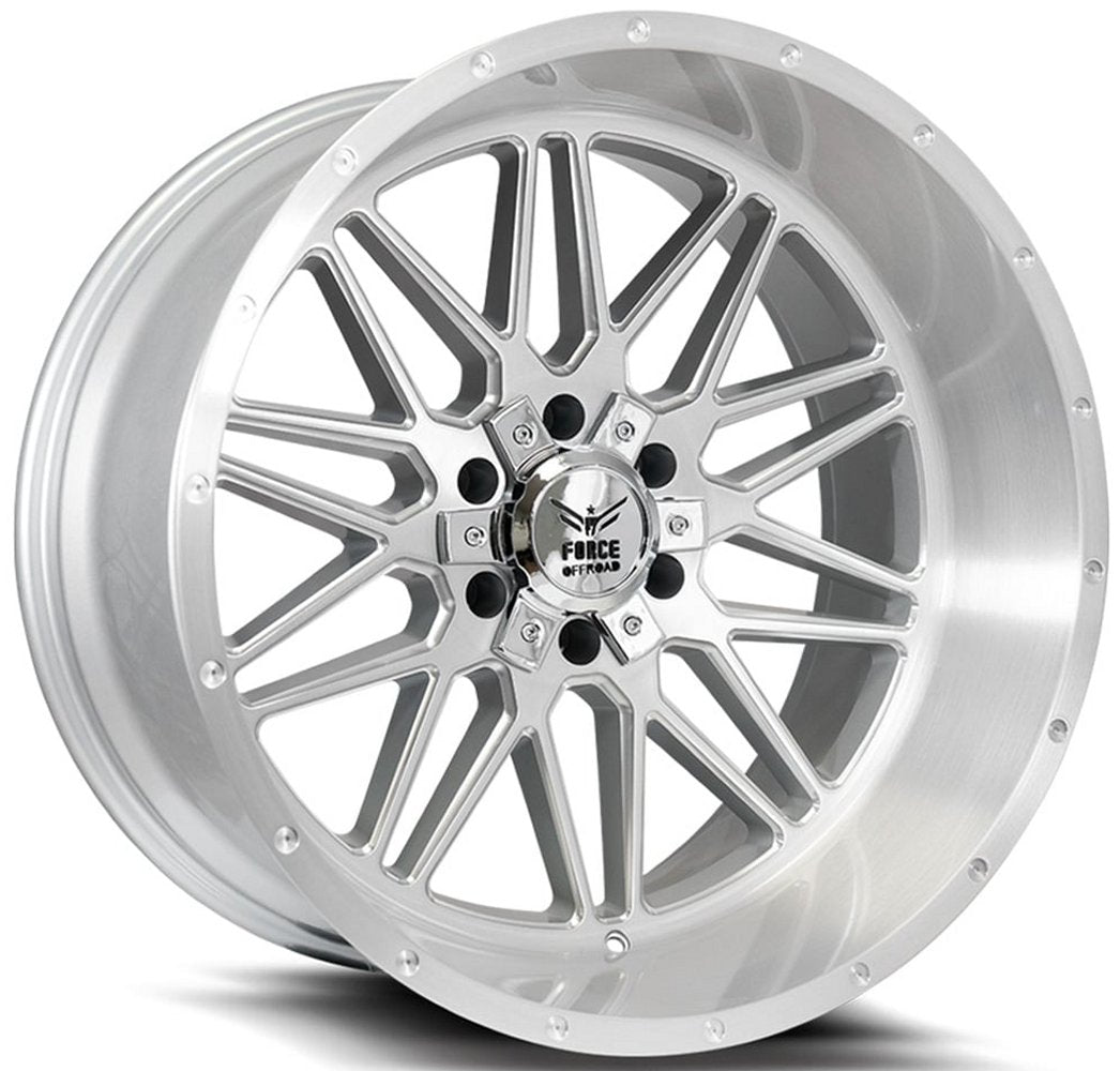 22x12 Force Off-Road F44 Silver Brushed Milled (* May Require Trimming) 6x135 6x5.5/139.7 -44mm - Flex Offroad