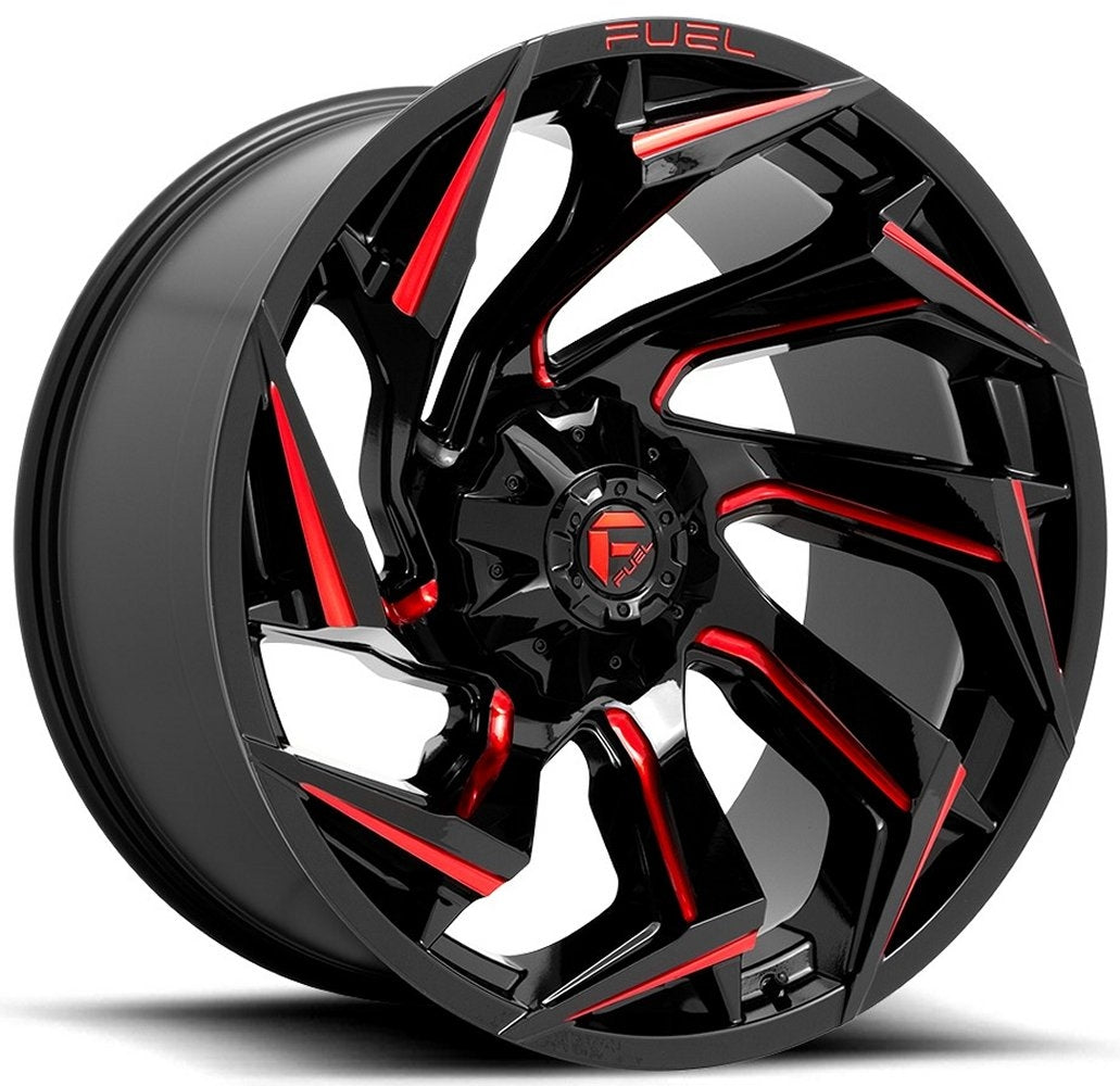18x9 Fuel Off-Road Reaction Gloss Black Milled w/ Red Tint D755 6x135 6x5.5/139.7 -12mm - Flex Offroad
