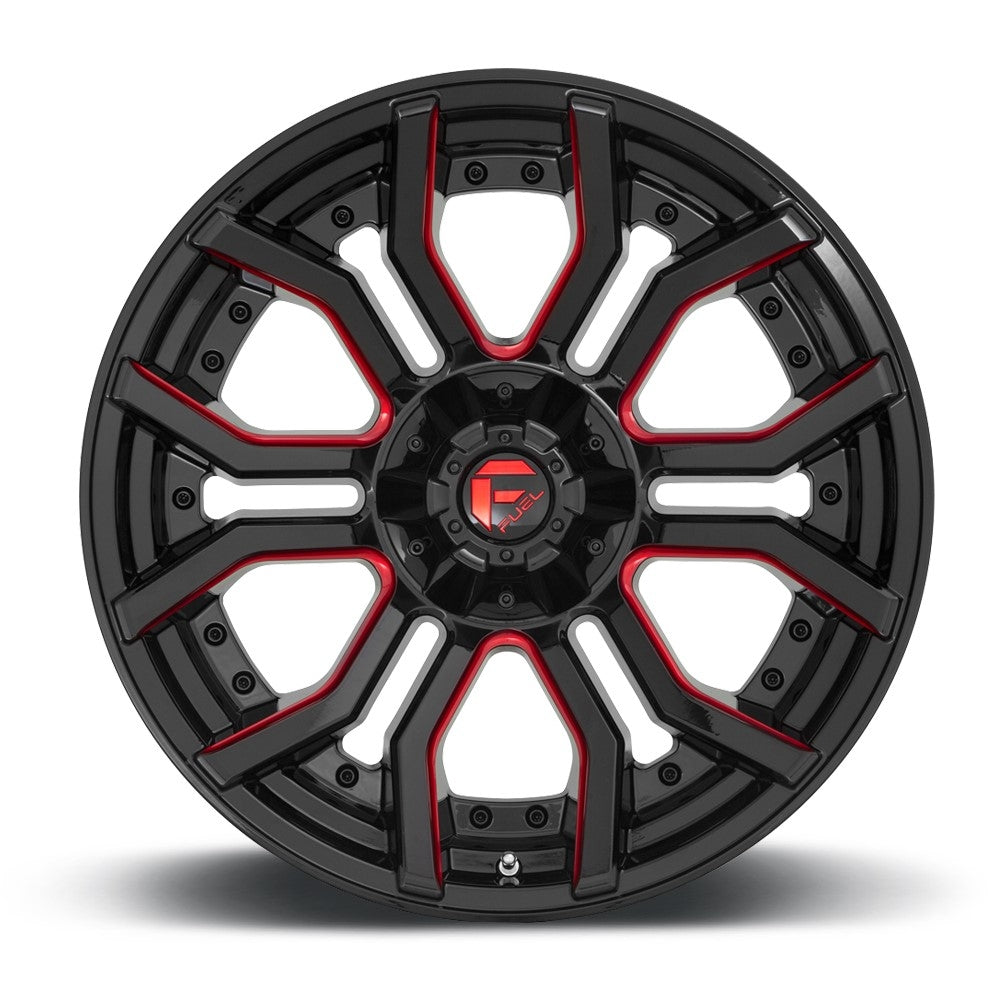 (Clearance - No Returns) 24x12 Fuel Off-Road Rage Gloss Black w/ Candy Red D712 (* May Require Trimming) 5x5/127 5x5.5/139.7 -44mm