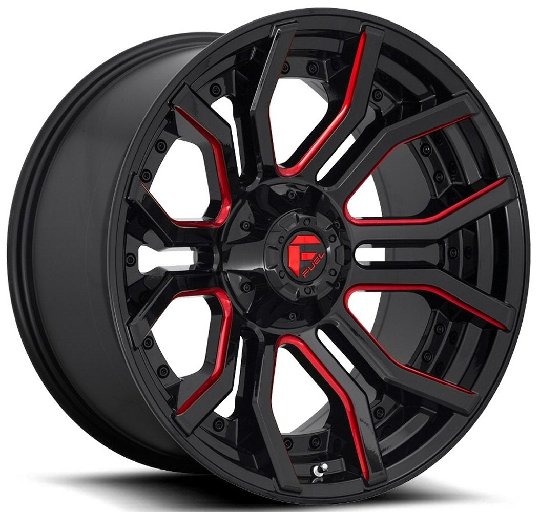 (Clearance - No Returns) 24x12 Fuel Off-Road Rage Gloss Black w/ Candy Red D712 (* May Require Trimming) 5x5/127 5x5.5/139.7 -44mm