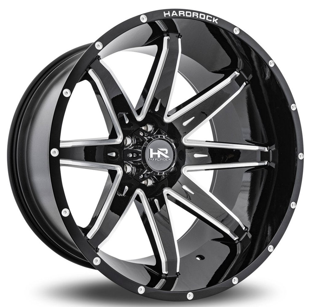 24x14 Hardrock Off-Road H502 Pain Killer Xposed Gloss Black Milled (* May Require Trimming) 8x6.5/165 -76mm - Flex Offroad