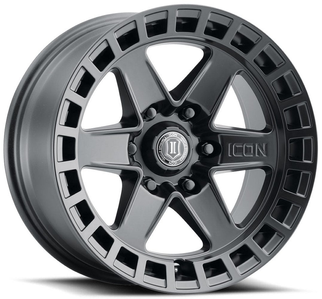 (Special Pricing) 17x8.5 ICON RAIDER Satin Black (6 Lug) 6x120 0mm - Flex Offroad