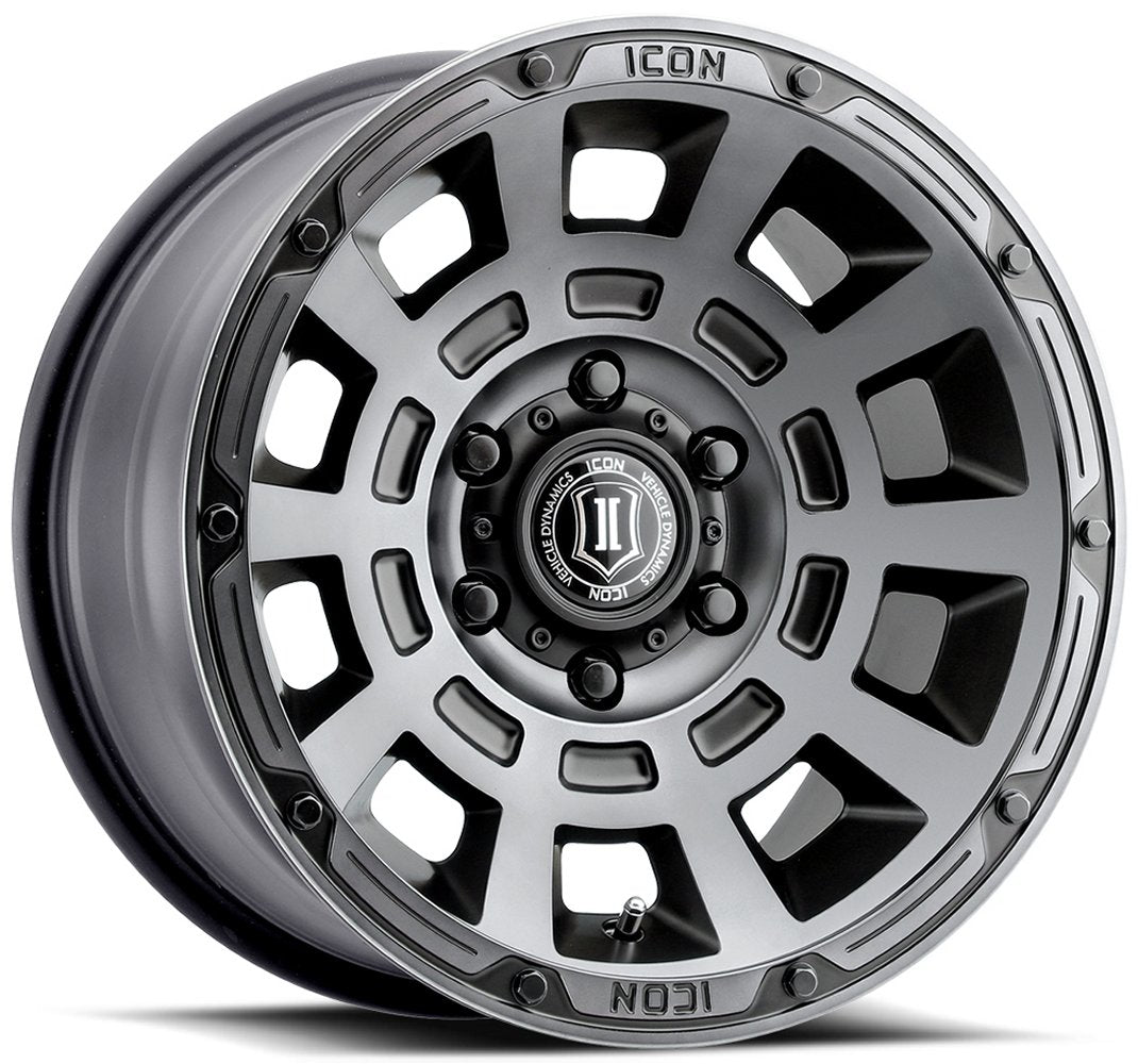 (Special Pricing) 17x8.5 ICON Thrust Smoked Satin Black Tint 6x135 6mm