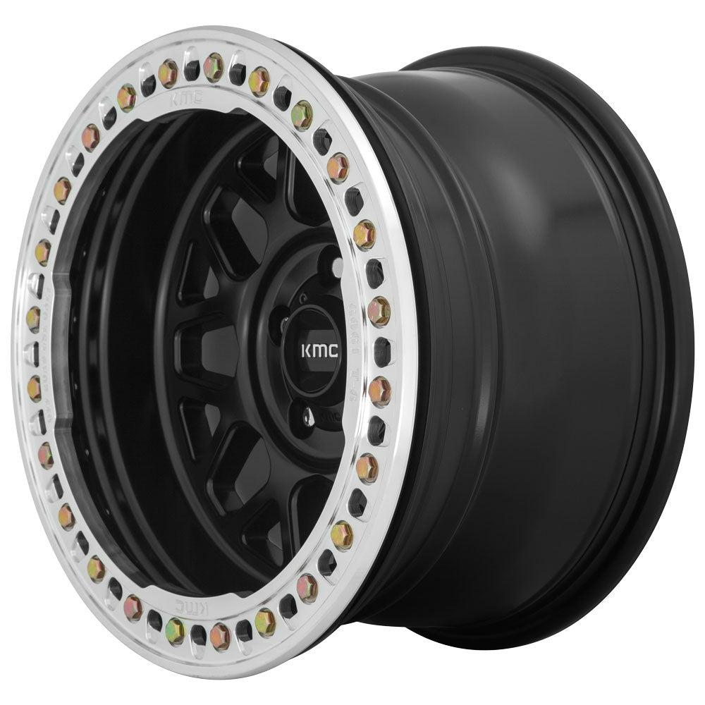 17x8.5 KMC KM235 Grenade Crawl Satin Black w/ Machined Ring (True Beadlock) 8x6.5/165 0mm - Flex Offroad