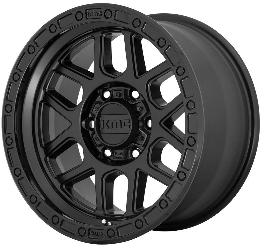 18x9 KMC KM544 Mesa Satin Black w/ Gloss Black Lip 5x150 25mm