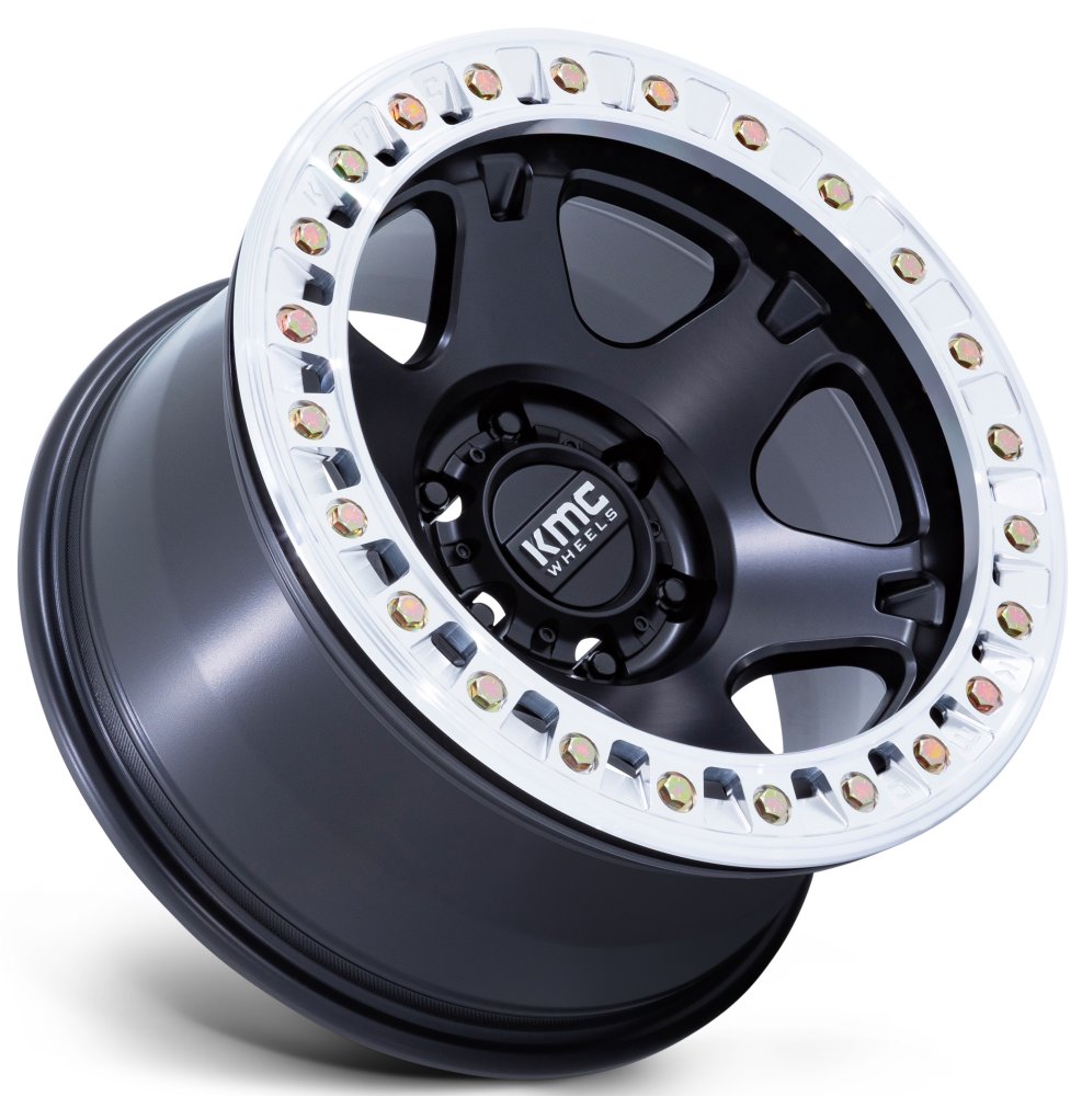 17x9 KMC KM238 VI Beadlock Satin Black w/ Machined Lip (True Beadlock) 6x135 1mm - Flex Offroad