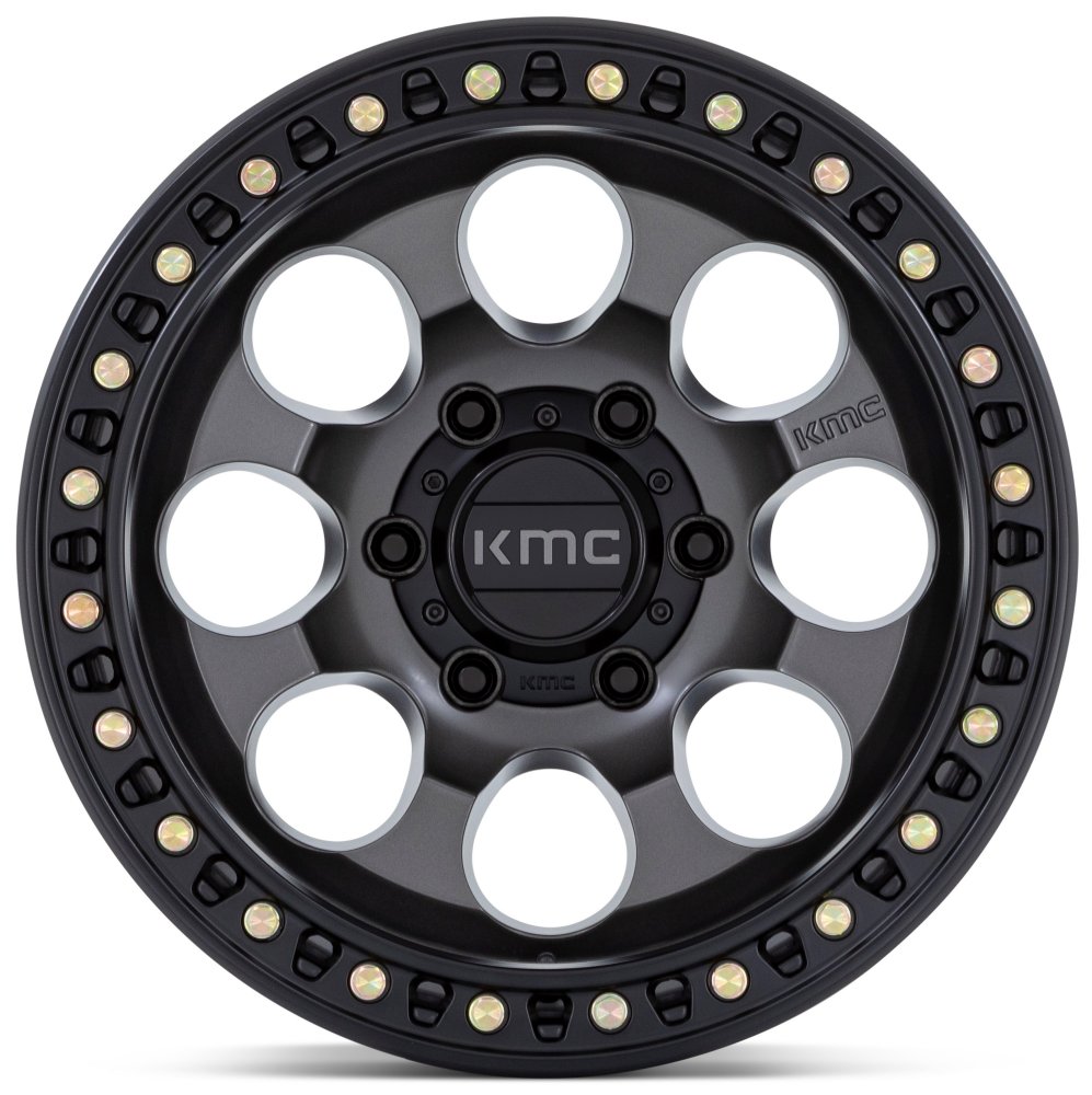 17x8.5 KMC KM550 Riot SBL Anthracite w/ Satin Black Lip 6x5.5/139.7 10mm - Flex Offroad