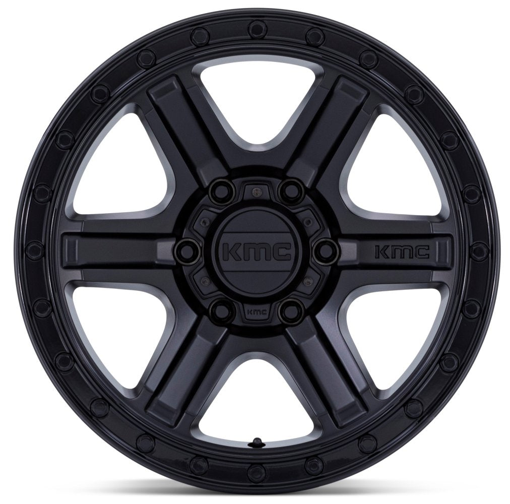(Clearance - No Returns) 17x8.5 KM551 Outrun Matte Black w/ Gloss Black Lip 6x135 18mm