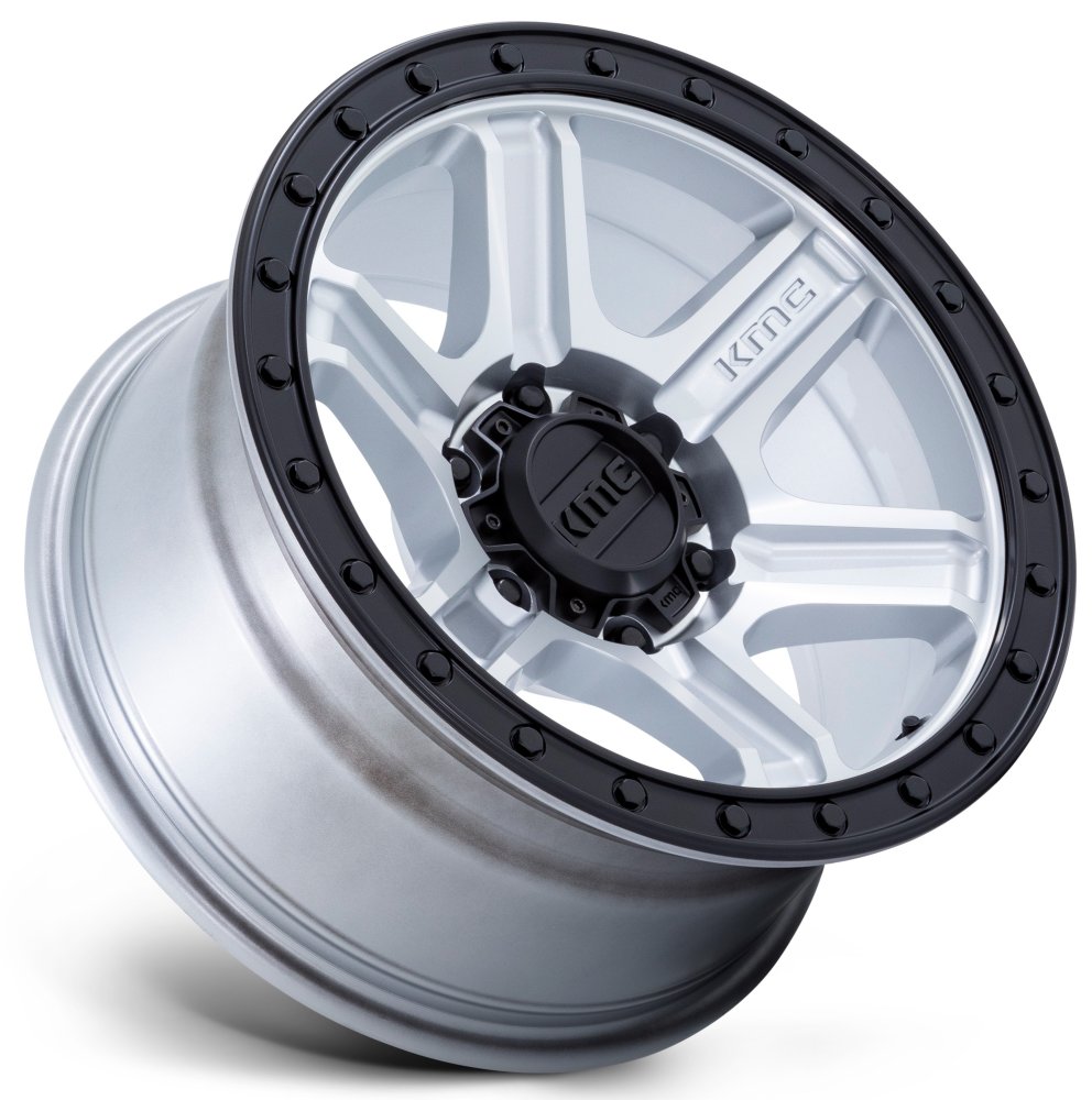 (Clearance - No Returns) 18x9 KM551 Outrun Machined w/ Gloss Black Lip 5x5/127 18mm - Flex Offroad