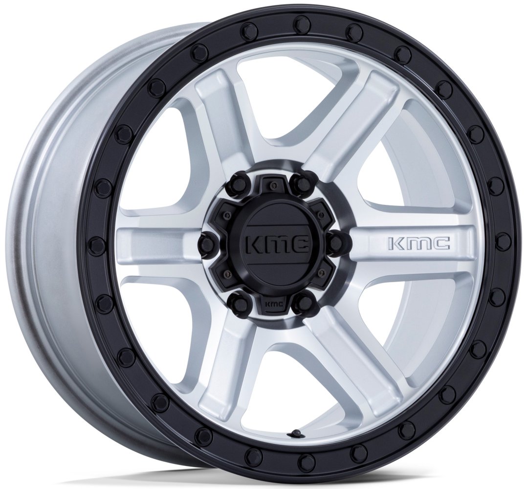 (Clearance - No Returns) 18x9 KM551 Outrun Machined w/ Gloss Black Lip 5x5/127 18mm - Flex Offroad