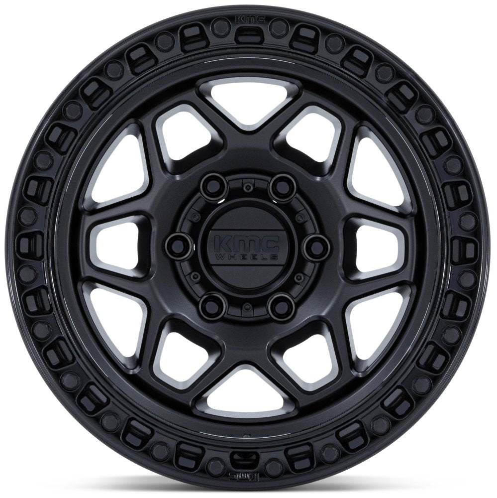 17X9 KM553 Torx Matte Black w/ Gloss Black Lip 5x5/127 -12mm