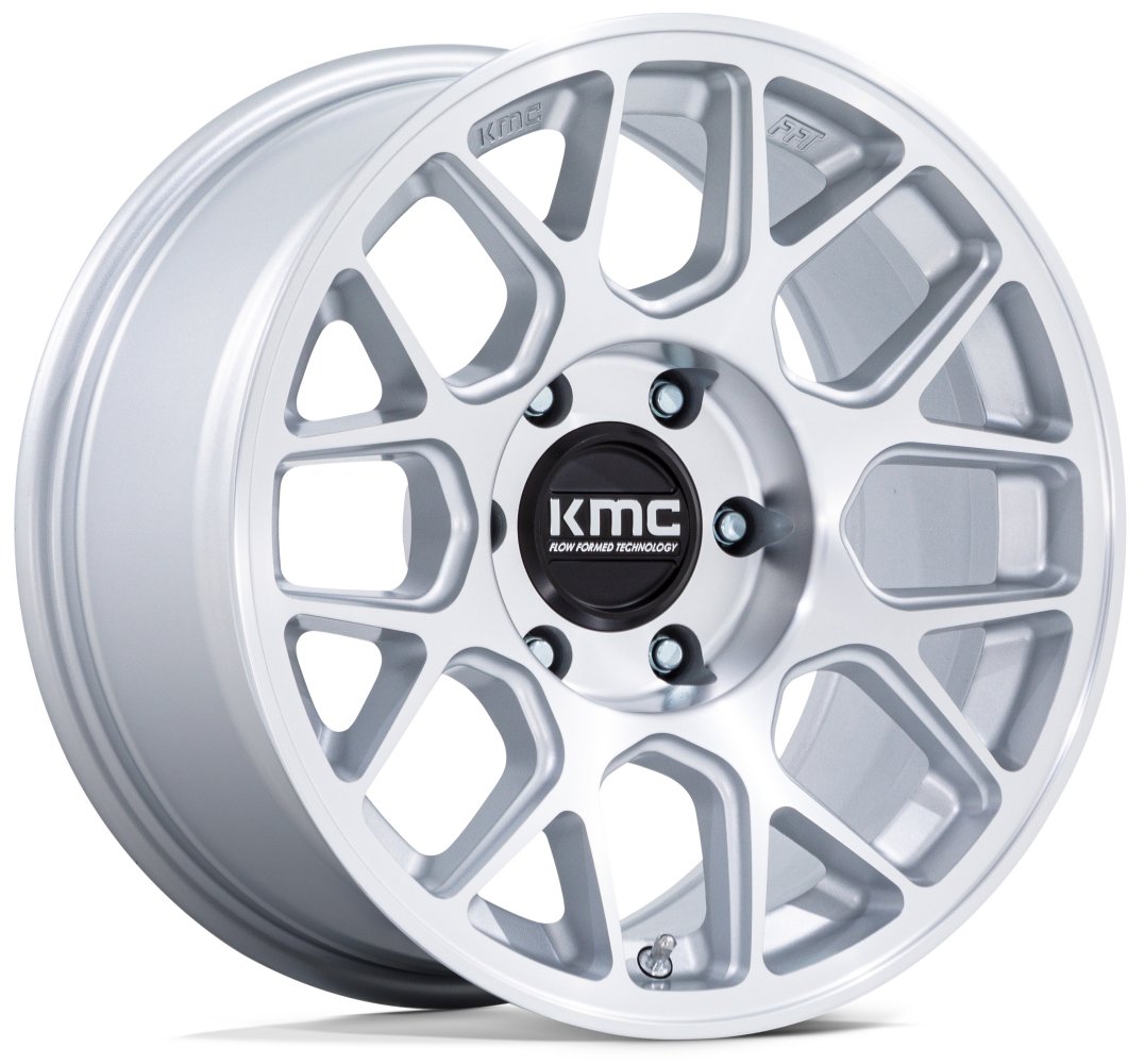 17x8.5 KMC KM730 Hatchet Gloss Silver Machined 5x5/127 -10mm - Flex Offroad