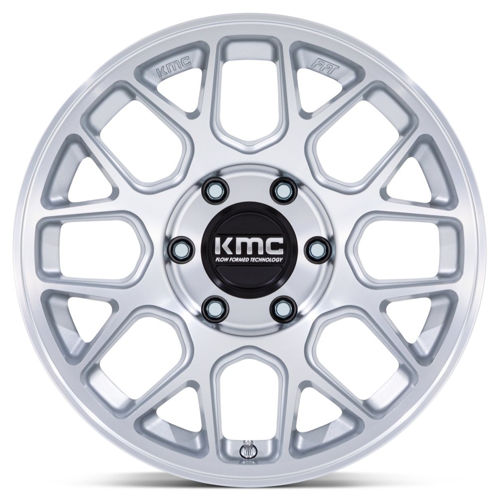 17x8.5 KMC KM730 Hatchet Gloss Silver Machined 5x5/127 -10mm - Flex Offroad