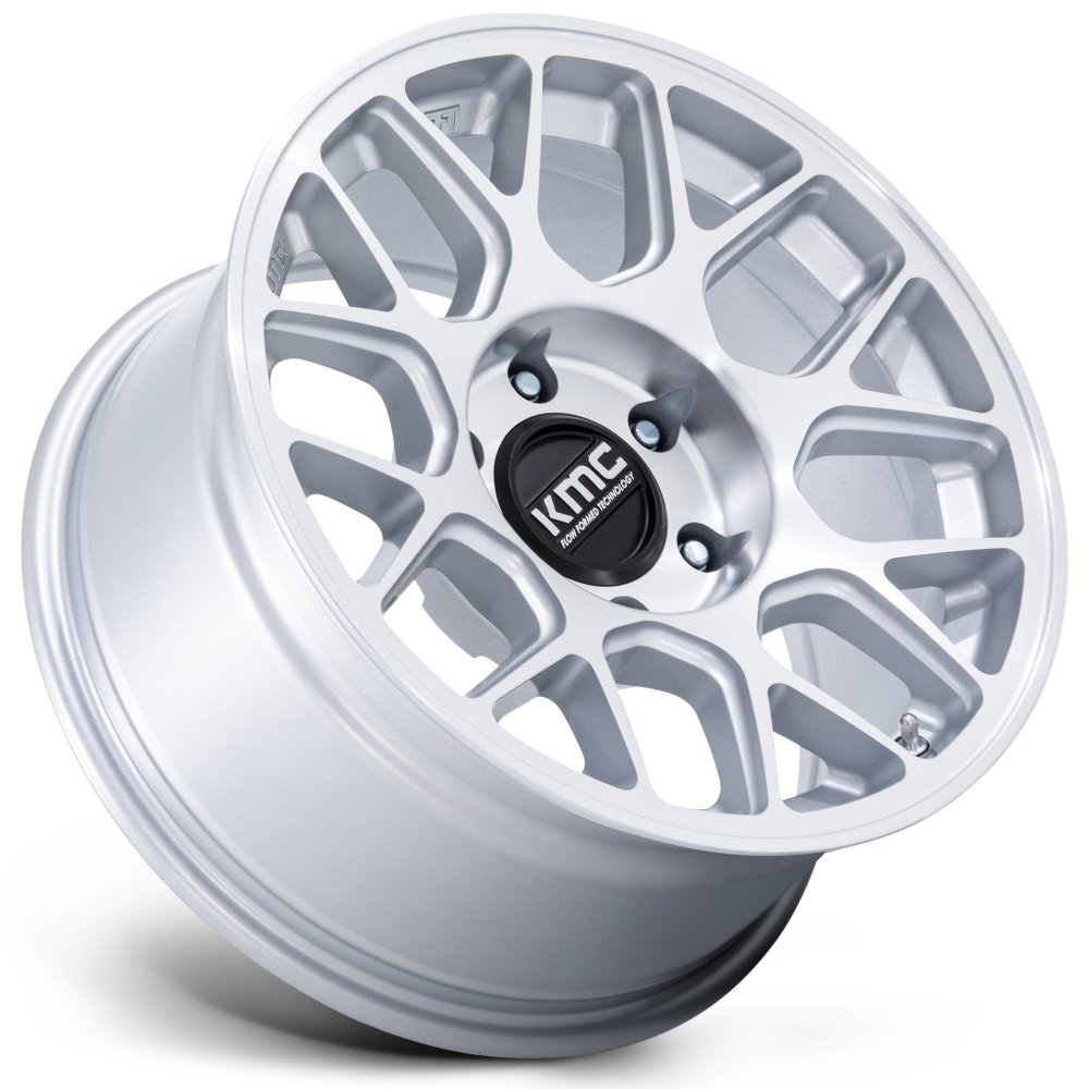 17x8.5 KMC KM730 Hatchet Gloss Silver Machined 5x5/127 -10mm - Flex Offroad
