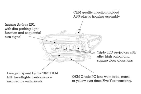Morimoto XB LED Headlights: Toyota Tacoma (16-20) (Pair / ASM / Amber DRL) (Gen 2) LF530.2-A-ASM - Flex Offroad