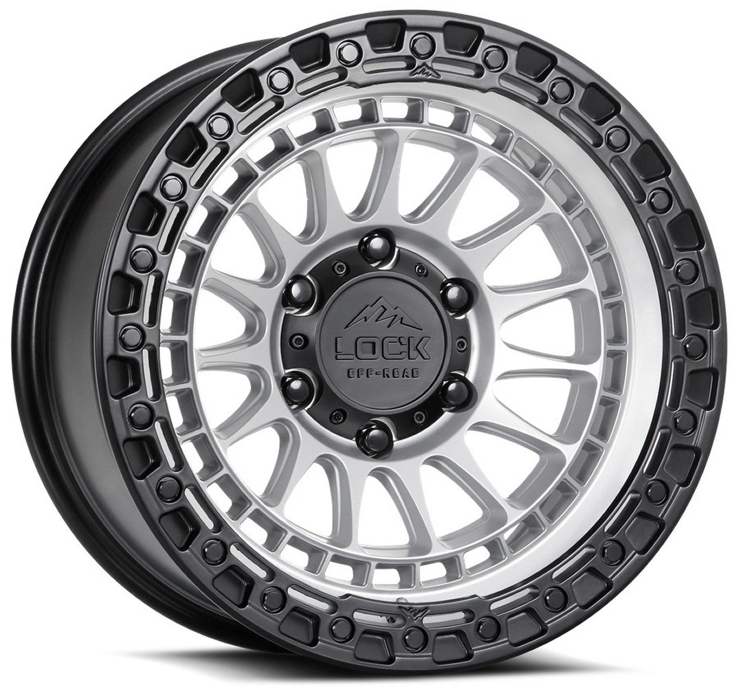 17x9 Lock Off-Road Mojave Matte Silver w/ Matte Black Ring 8x6.5/165 1mm