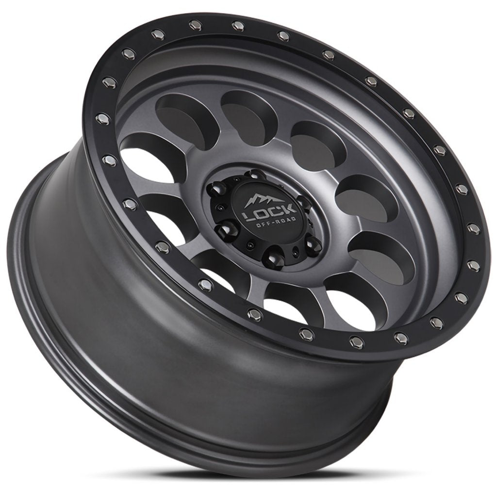 20x9 Lock Off-Road 50CAL Matte Grey w/ Matte Black Ring 6x5.5/139.7 -12mm - Flex Offroad