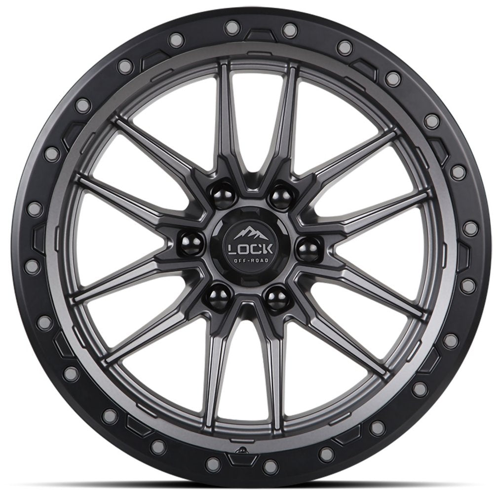 17x9 Lock Off-Road Krawler Matte Grey w/ Matte Black Ring 5x5/127 -12mm - Flex Offroad