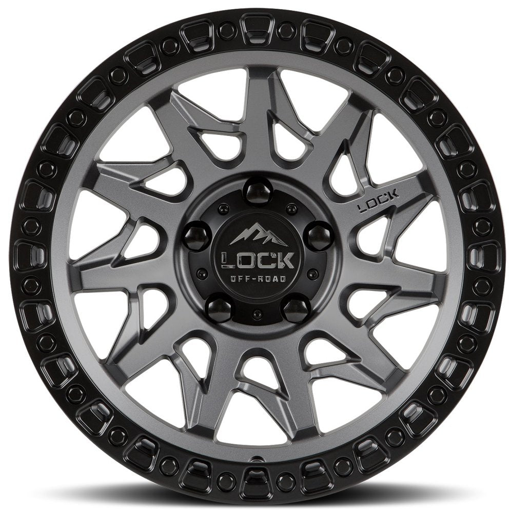 17x9 Lock Off-Road Lunatic Matte Grey w/ Matte Black Ring 5x5/127 1mm - Flex Offroad