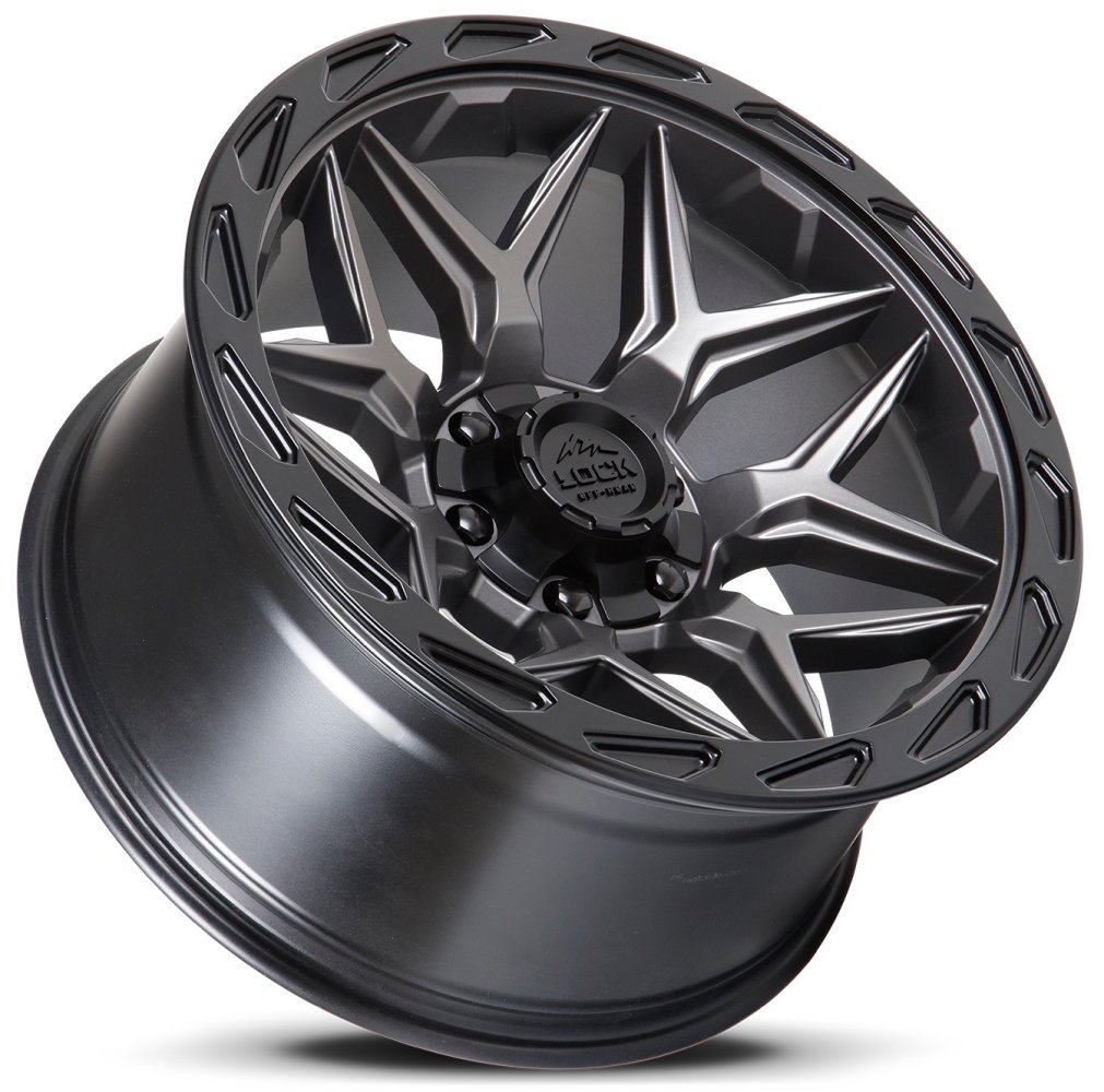 20x10 Lock Off-Road Matrix Matte Grey w/ Matte Black Ring 8x180 -18mm - Flex Offroad