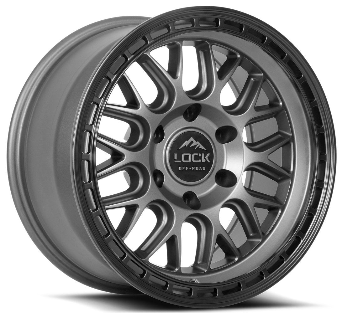 17x9 Lock Off-Road Onyx Matte Grey w/ Matte Black Ring 5x5/127 -12mm - Flex Offroad