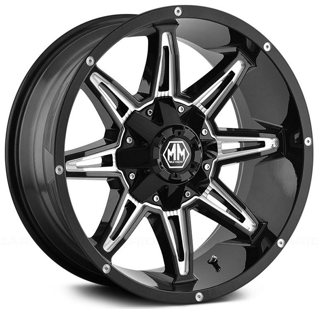 20x9 Mayhem Rampage 8090M Gloss Black w/ Milled Spokes 6x135 6x5.5/139.7 11mm
