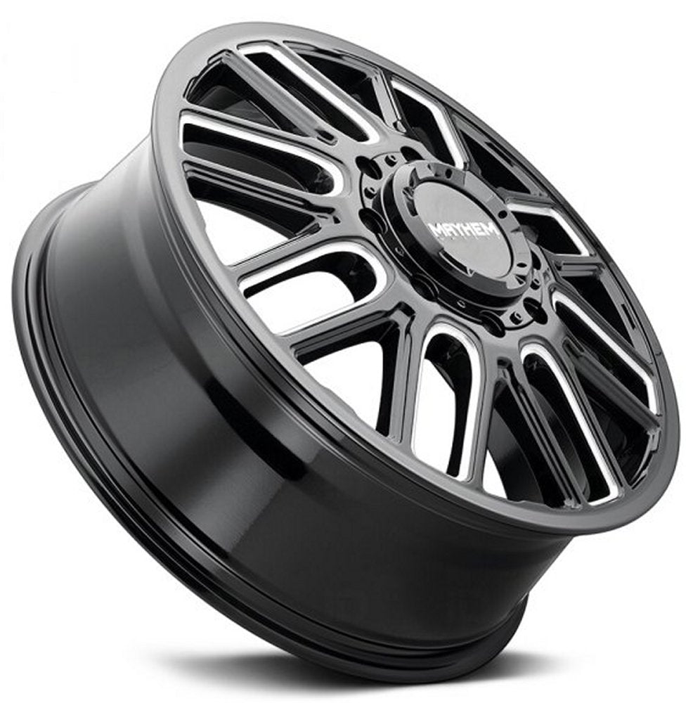 20x8.25 Mayhem Cogent Dually Front 8107D Gloss Black w/ Milled Spokes 8X210 115MM 154.2 C.B.