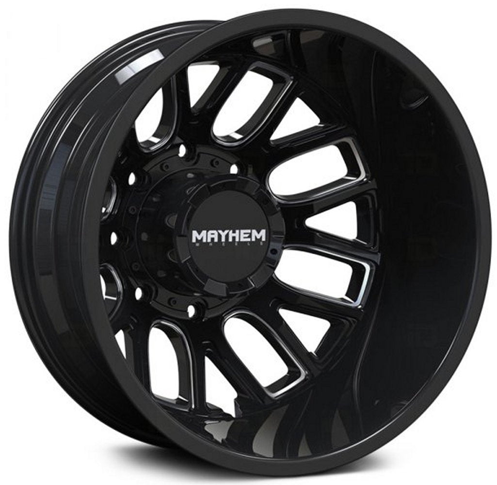 20x8.25 Mayhem Cogent Dually Rear Lifted 8107D Gloss Black w/ Milled Spokes 8X6.5/165 -232MM 121.3 C.B. - Flex Offroad