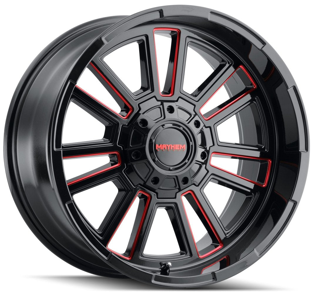 20x9 Mayhem Apollo 8115 Gloss Black w/ Prism Red Milled 6x135 6x5.5/139.7 0mm