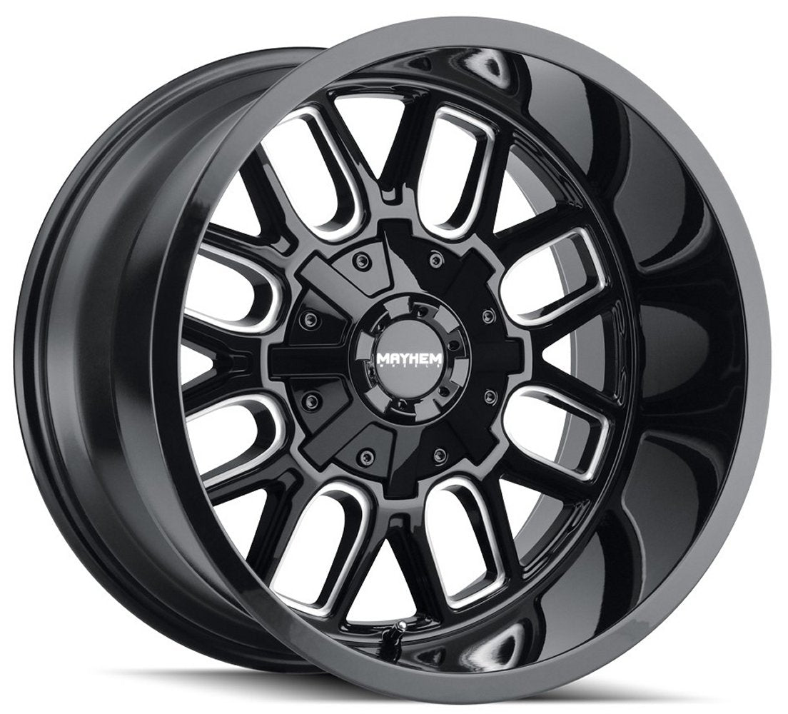 17x9 Mayhem Cogent 8107B Gloss Black w/ Milled Spokes 5x5/127 5x5.5/139.7 -12mm - Flex Offroad