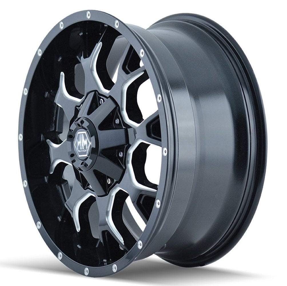 18x9 Mayhem Warrior 8015M Gloss Black w/ Milled Spokes 6x120 6x5.5/139.7 18mm - Flex Offroad