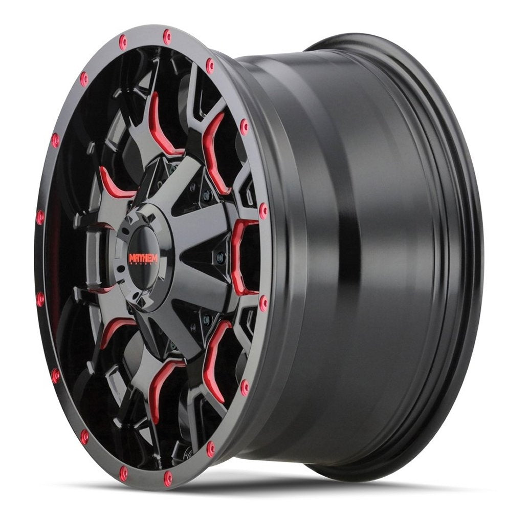 18x9 Mayhem Warrior 8015BTR Gloss Black w/ Prism Red 6x135 6x5.5/139.7 18mm