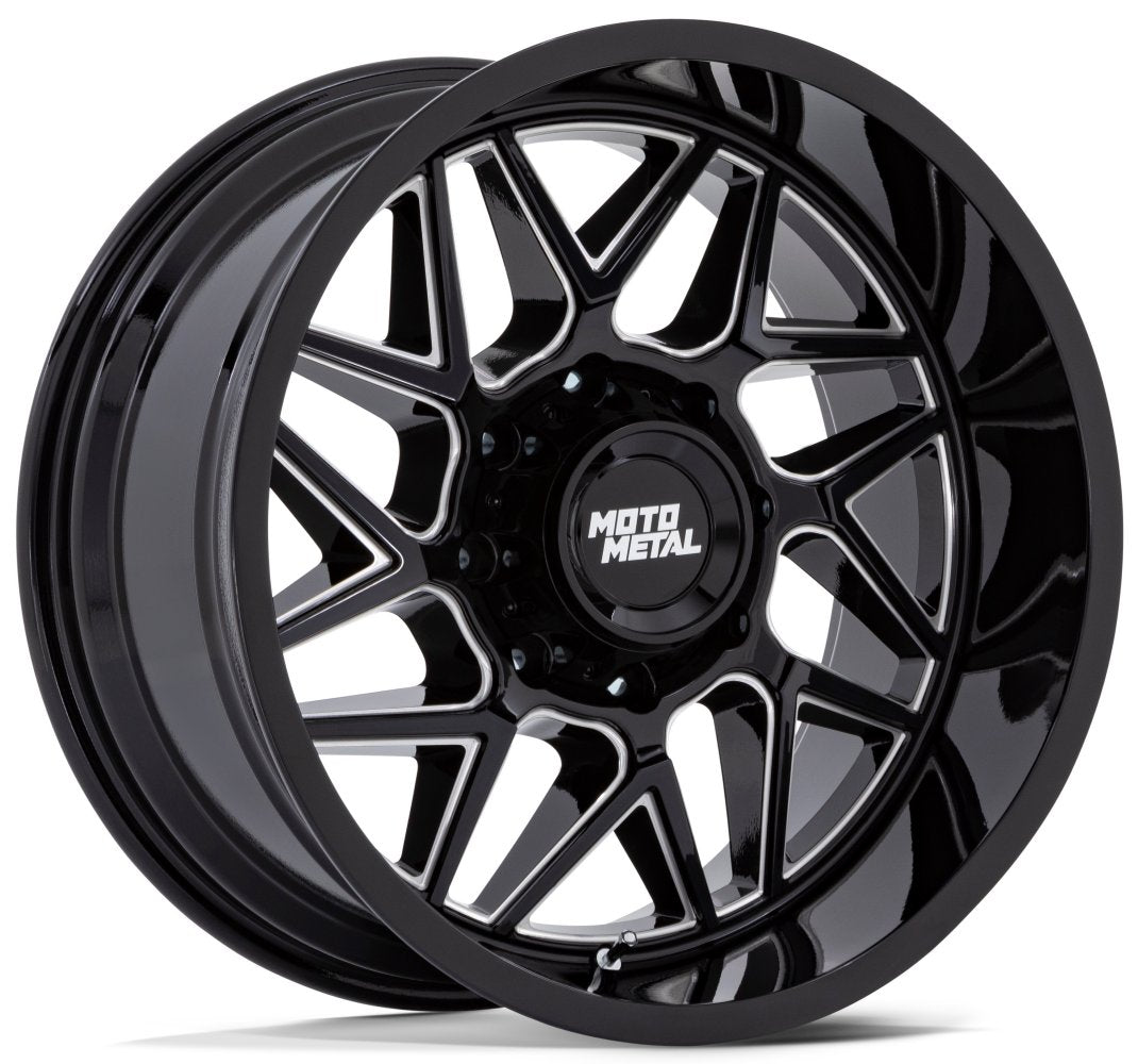 (Clearance - No Returns) 20x9 Moto Metal MO812 Turbine Gloss Black Milled 6x5.5/139.7 1mm