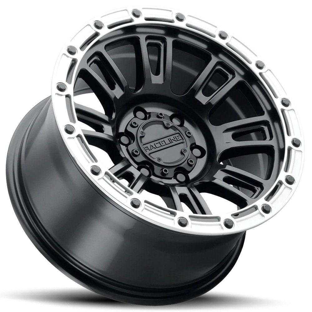 17x9 Raceline 956BS Compass Satin Black w/ Silver Ring 6x135 -12mm - Flex Offroad