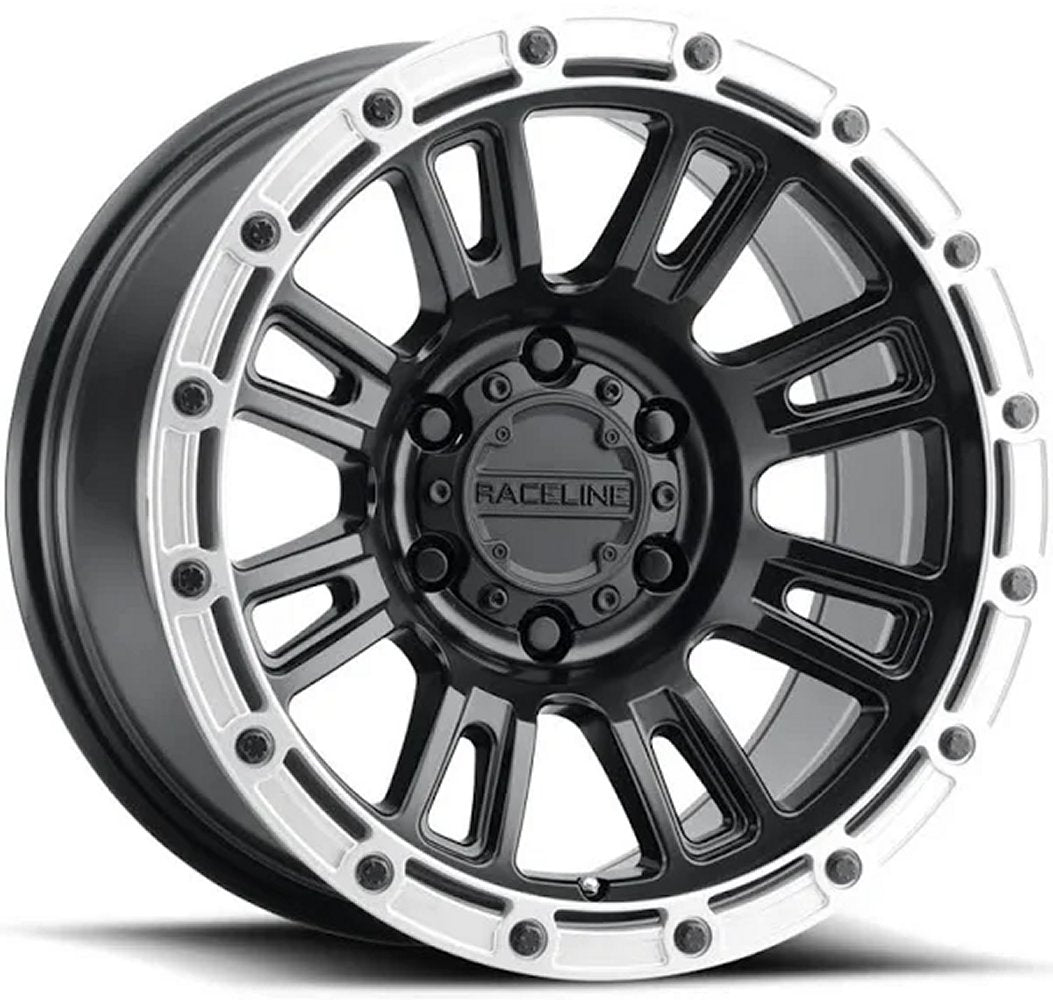 17x9 Raceline 956BS Compass Satin Black w/ Silver Ring 6x135 -12mm - Flex Offroad