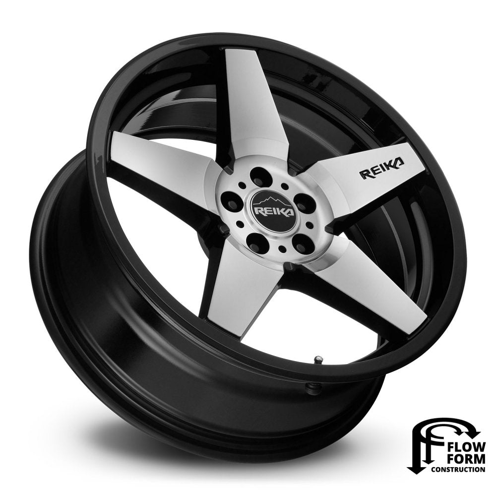 (Clearance - No Returns) 17x8 Reika R15 Seeker Gloss Black Machine Face (Flow Formed) 5x4.5/114.3 38mm - Flex Offroad