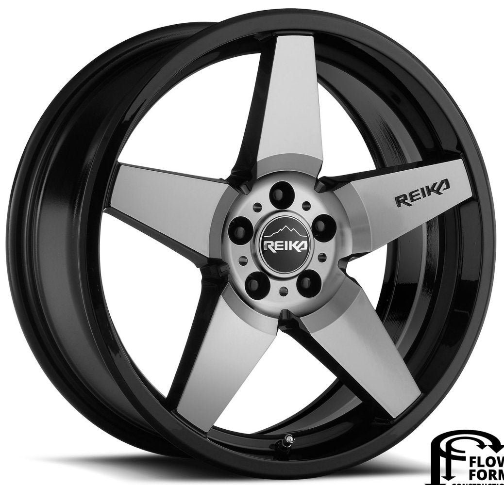 (Clearance - No Returns) 17x8 Reika R15 Seeker Gloss Black Machine Face (Flow Formed) 5x4.5/114.3 38mm - Flex Offroad