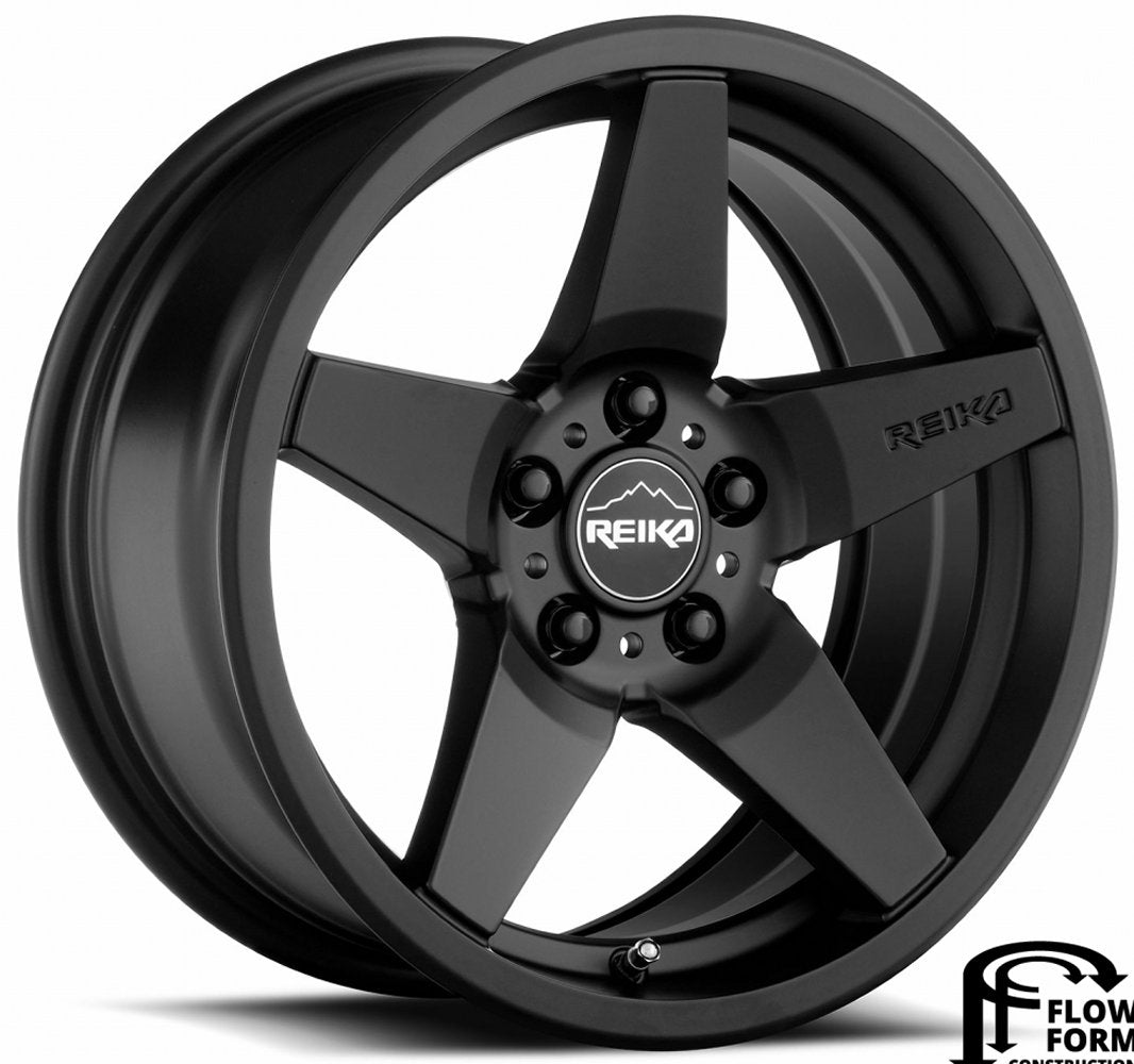 (Clearance - No Returns) 17x8 Reika R15 Seeker Satin Black (Flow Formed) 5x4.5/114.3 38mm - Flex Offroad