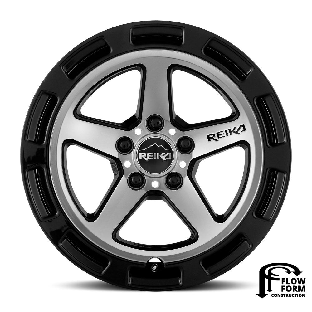 (Clearance - No Returns) 17x8 Reika R20 Teton Gloss Black Machine Face 5x4.5/114.3 38mm - Flex Offroad