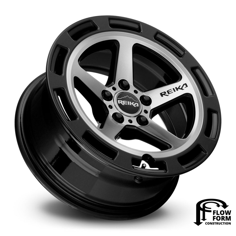 (Clearance - No Returns) 17x8 Reika R20 Teton Gloss Black Machine Face 5x4.5/114.3 38mm - Flex Offroad
