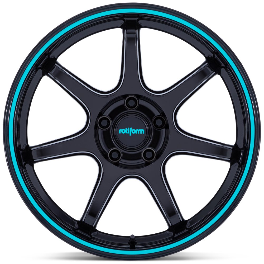 19X9.5 Rotiform LBPU Gloss Black w/ Teal Stripe RC208 5x100 40mm
