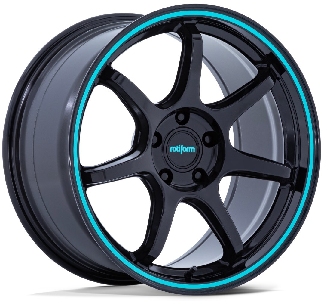 19X9.5 Rotiform LBPU Gloss Black w/ Teal Stripe RC208 5x100 40mm