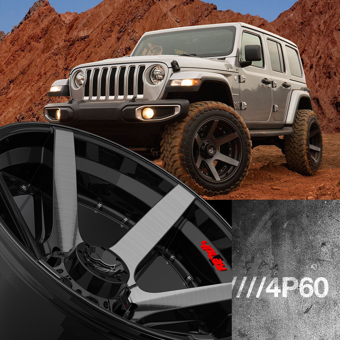 (Clearance - No Returns) 22x12 4Play Off-Road 4P60 Brushed Black (* May Require Trimming) 8x170 -44mm