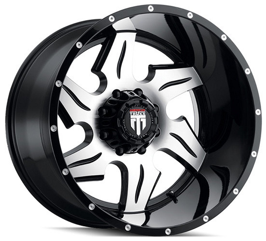 (Clearance - No Returns) 22x14 American Truxx AT163 Ninja Gloss Black Machined (* May Require Trimming) 6x135 -76mm - Flex Offroad