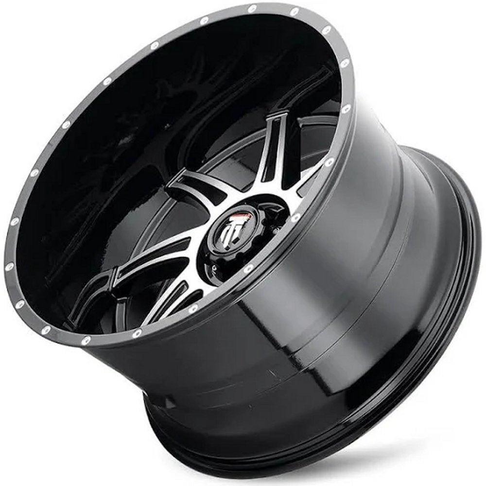 (Clearance - No Returns) 22x12 American Truxx AT162 Vortex Gloss Black Machined (* May Require Trimming) 8x6.5/165 -44mm