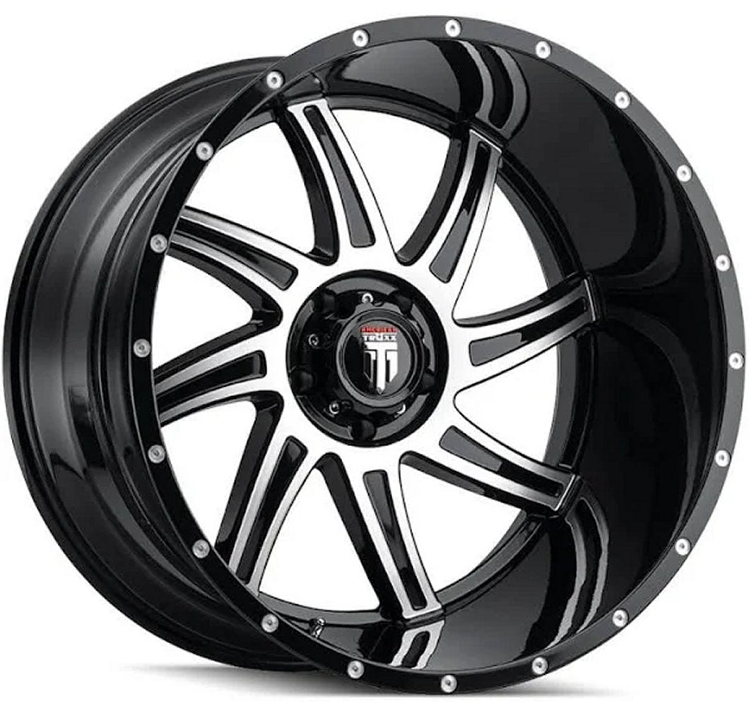 (Clearance - No Returns) 22x12 American Truxx AT162 Vortex Gloss Black Machined (* May Require Trimming) 8x6.5/165 -44mm