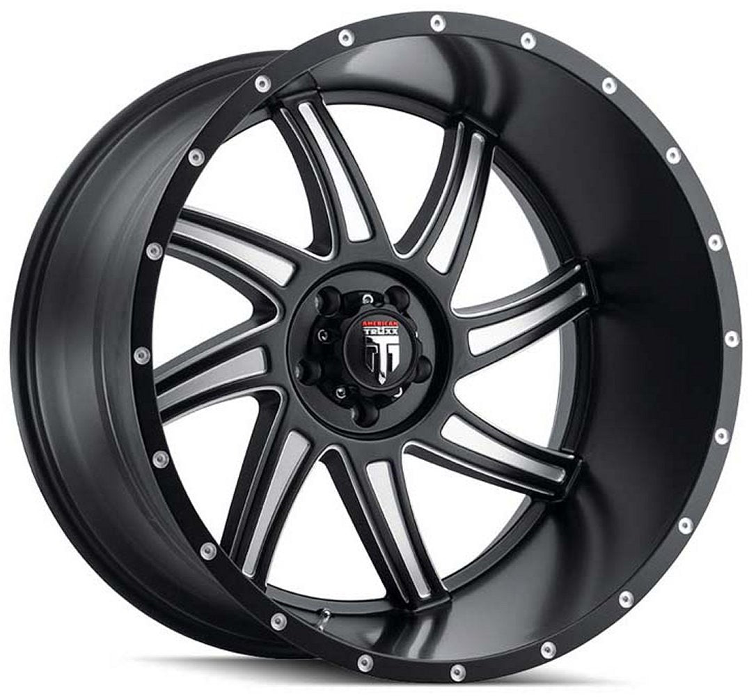 (Clearance - No Returns) 24x14 American Truxx AT162 Vortex Gloss Black Milled (* May Require Trimming) 8x180 -76mm - Flex Offroad